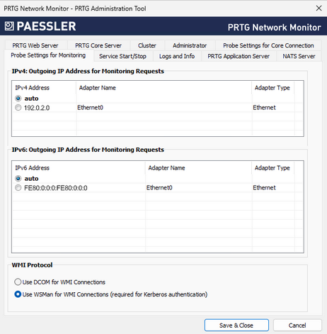 Probe Settings for Monitoring Tab