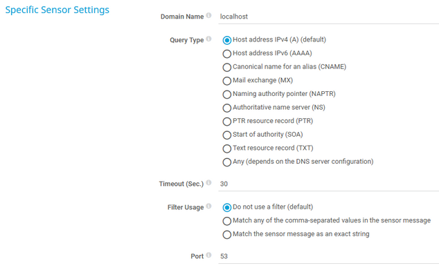 Specific Sensor Settings