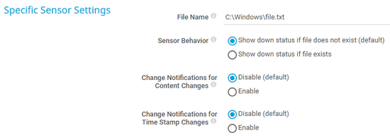 Specific Sensor Settings Specific Sensor Settings